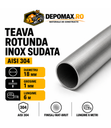 Teava rotunda inox sudata AISI 304, 18 x 1 mm, 6 metri